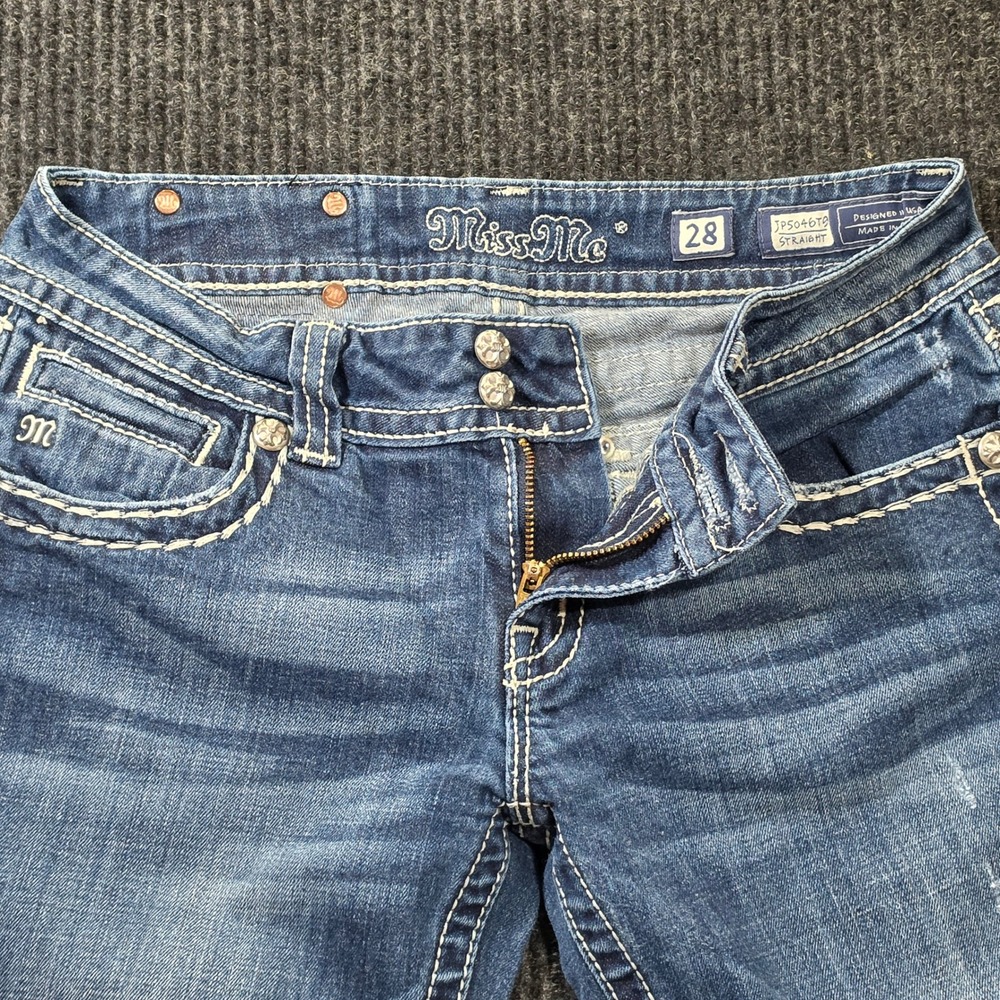 Miss Me Straight Leg Jeans Womens 28 Blue Excellent JP5046T9 Embellished Stretch